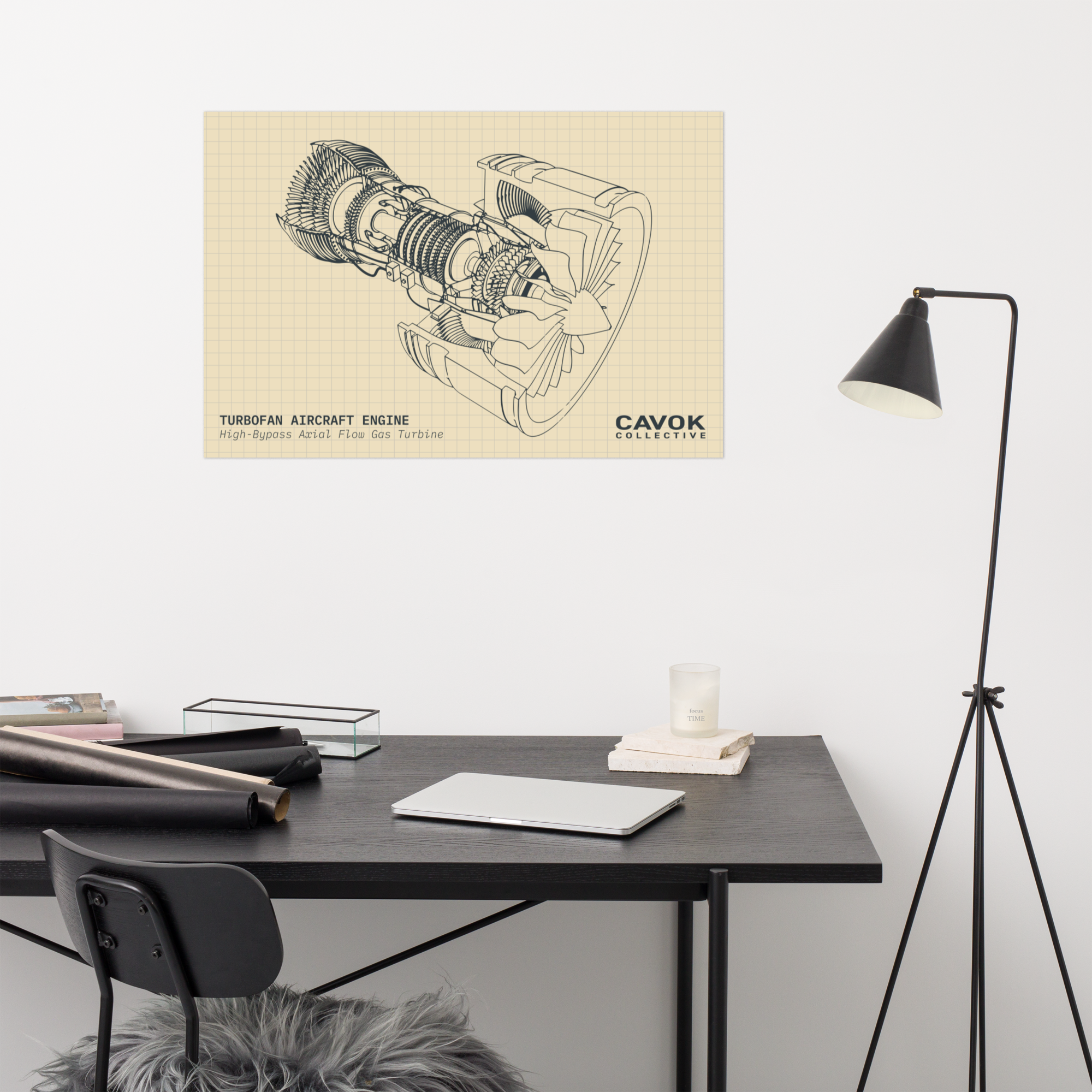 Turbofan Aircraft Engine Cutaway Blueprint | Premium Aviation Print